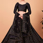Rajwada Women Fashionable Black Embroidered Semi Stitched Lehenga With Unstitched Blouse