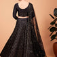 Rajwada Women Fashionable Black Embroidered Semi Stitched Lehenga With Unstitched Blouse
