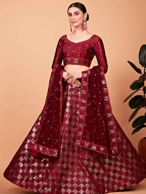 Rajwada Women Modish Red Silk Blend Semi Stitched Lehenga With Unstitched Blouse