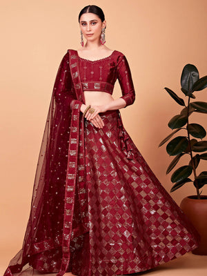 Rajwada Women Modish Red Silk Blend Semi Stitched Lehenga With Unstitched Blouse