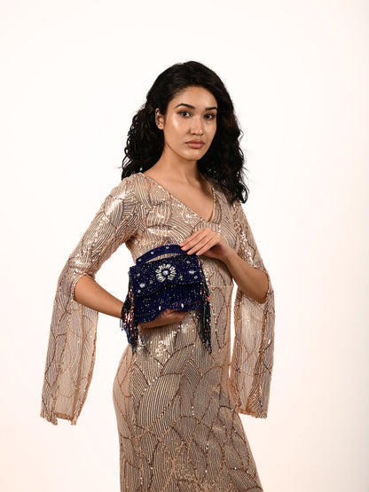 Rajwada Violet Suede Embellished Clutch For Women