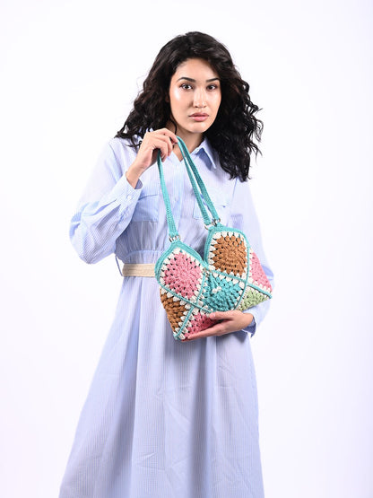Rajwada Multi Color Cotton Blend Embellished Hand Bag For Women