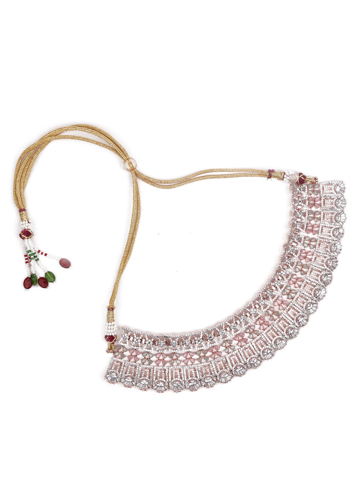 Baby Pink And Silver Studded Stunning Jewellery Set - Rajwada
