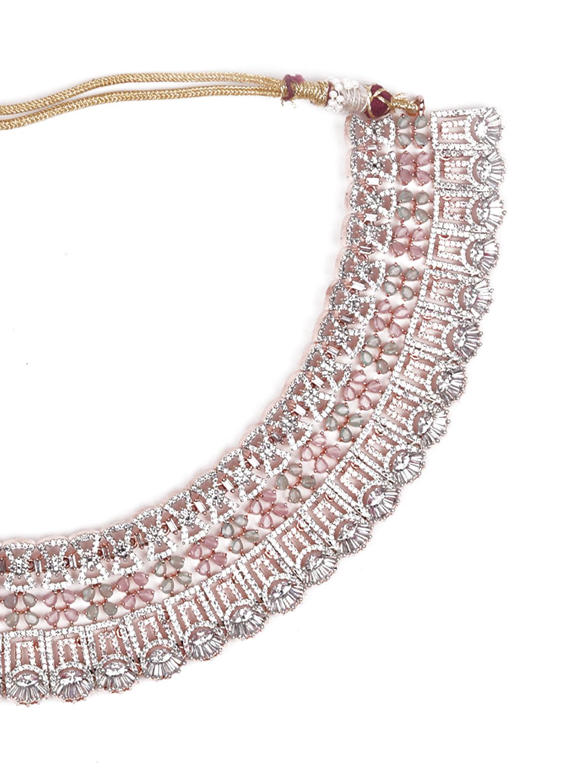 Baby Pink And Silver Studded Stunning Jewellery Set - Rajwada
