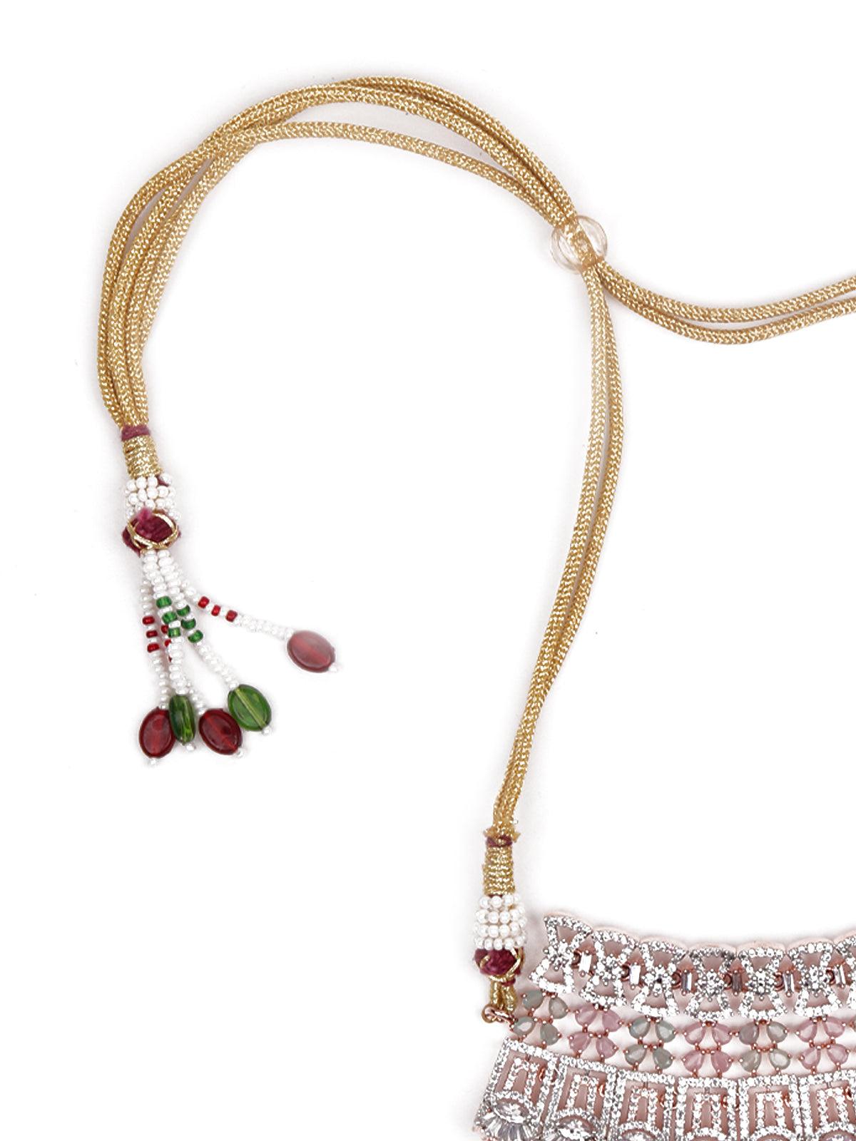 Baby Pink And Silver Studded Stunning Jewellery Set - Rajwada