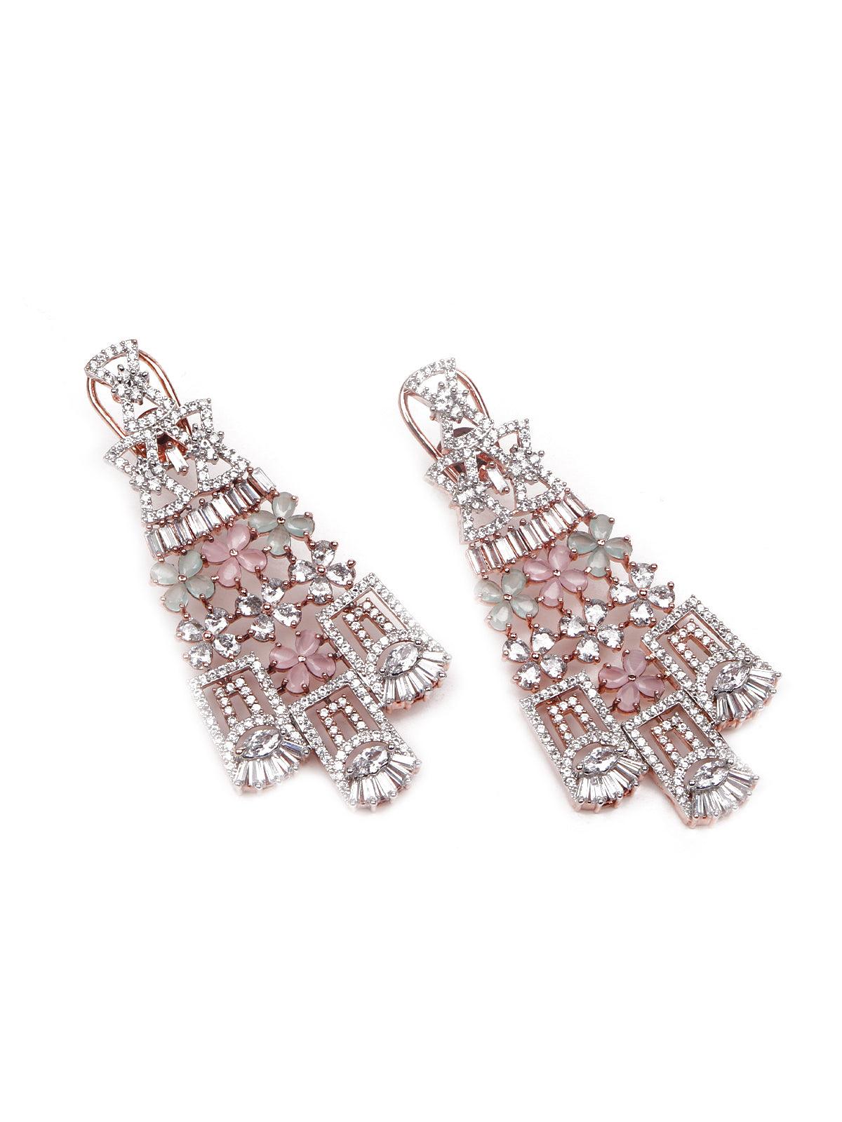 Baby Pink And Silver Studded Stunning Jewellery Set - Rajwada