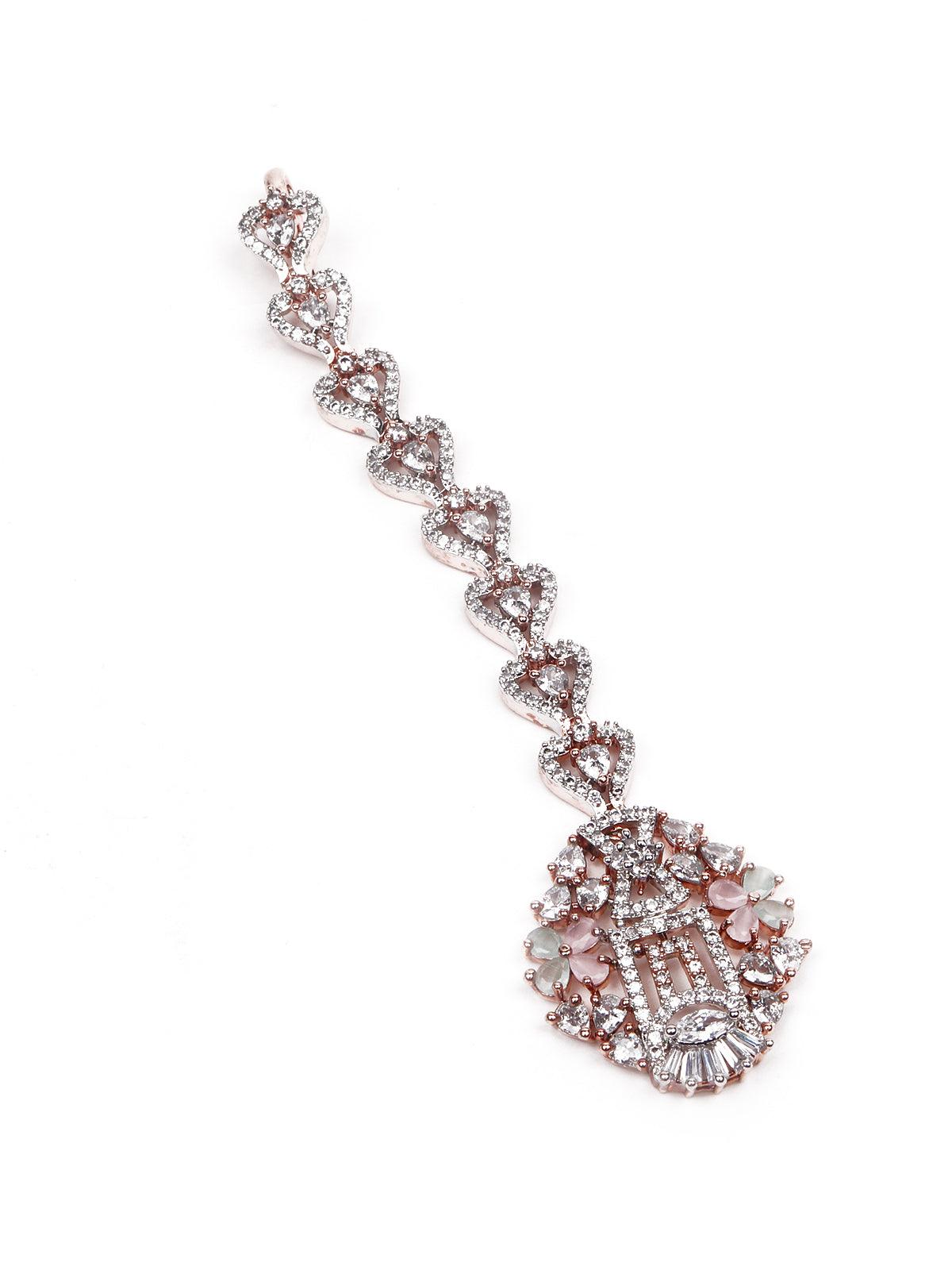 Baby Pink And Silver Studded Stunning Jewellery Set - Rajwada