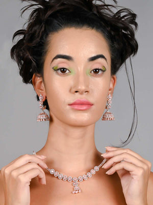 Baby pink elegant and royal statement necklace set - Rajwada