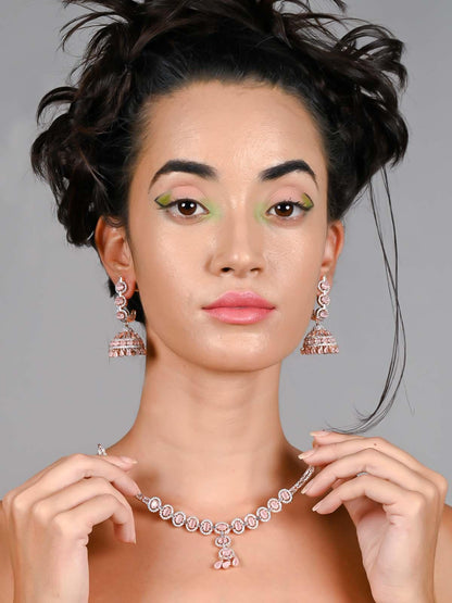 Baby pink elegant and royal statement necklace set - Rajwada