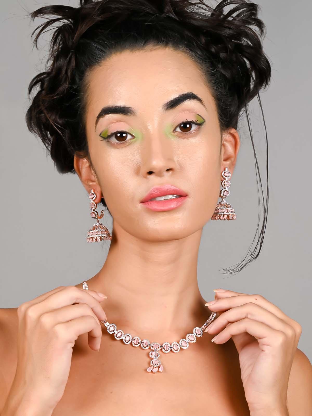 Baby pink elegant and royal statement necklace set - Rajwada