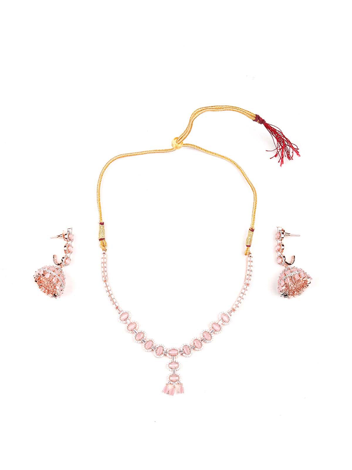 Baby pink elegant and royal statement necklace set - Rajwada