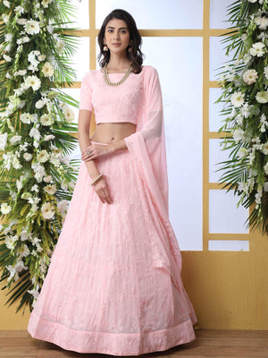 Baby Pink Sequins Georgette Lehenga Set - Rajwada