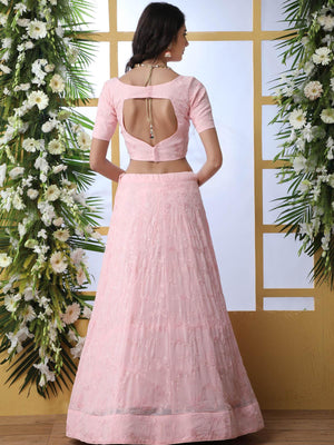 Baby Pink Sequins Georgette Lehenga Set - Rajwada
