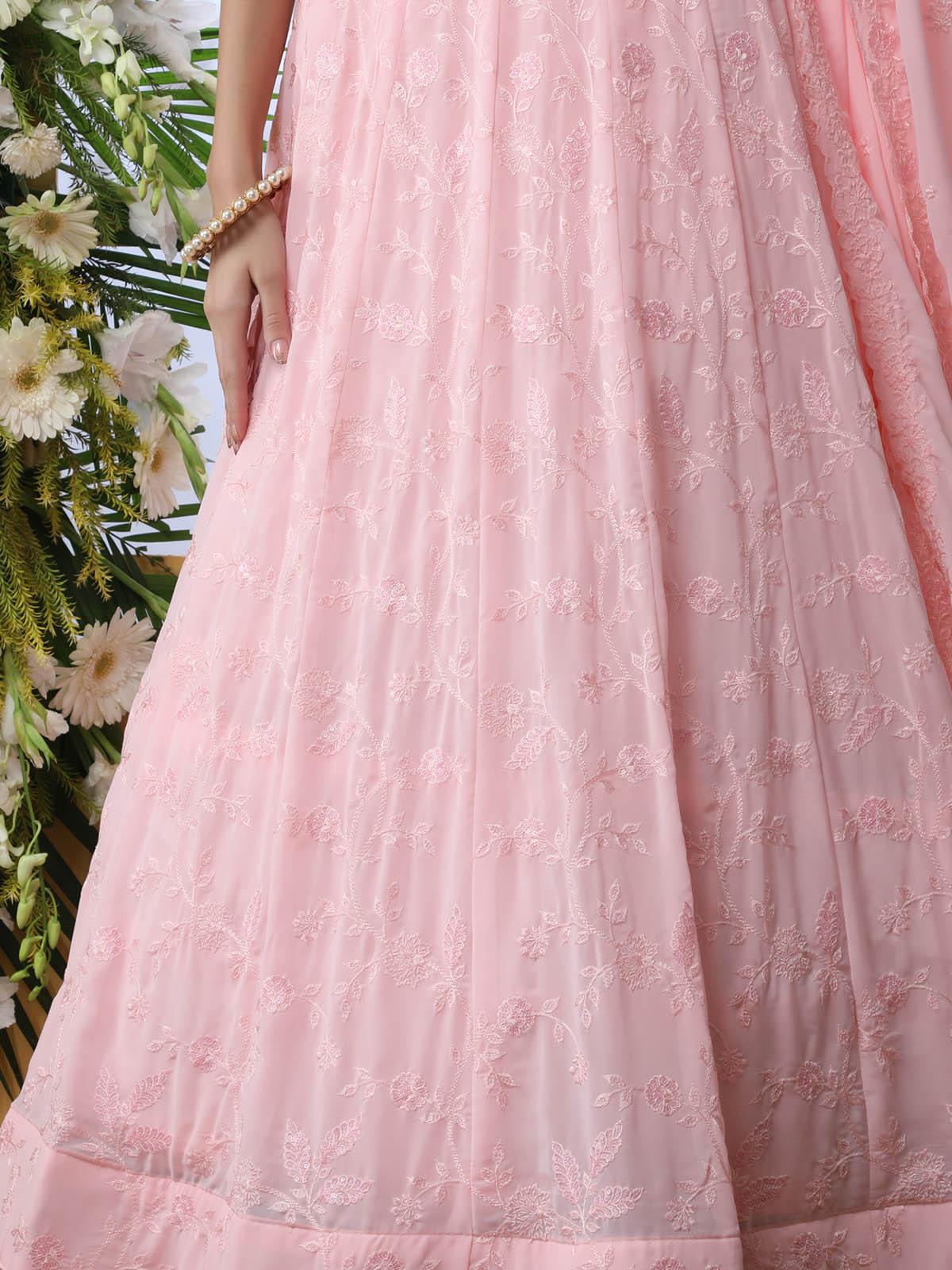 Baby Pink Sequins Georgette Lehenga Set - Rajwada