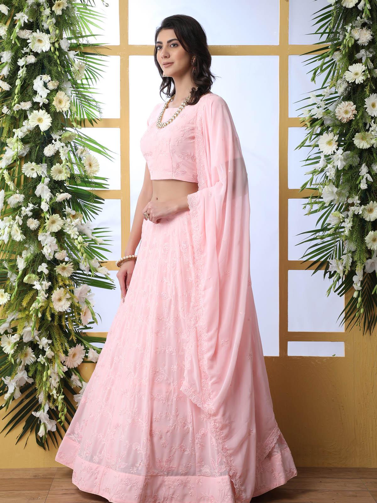 Baby Pink Sequins Georgette Lehenga Set - Rajwada