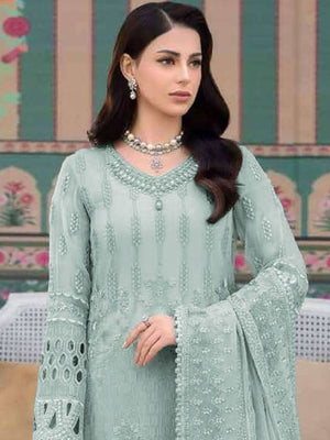 Rajwada Sky Blue Georgette Embroidered Semi-Stitched Kurta Set For Women