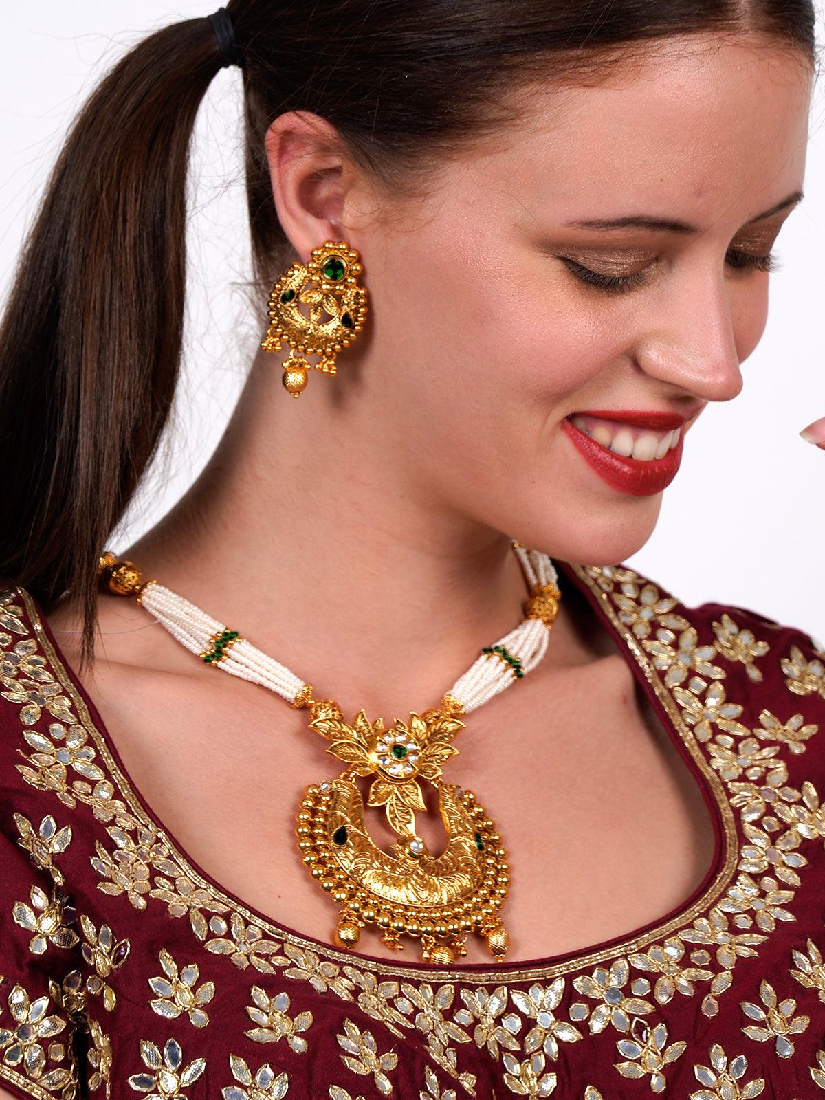 Beautiful dense faux pearl necklace with earrings - Rajwada