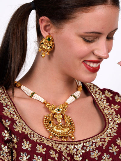 Beautiful dense faux pearl necklace with earrings - Rajwada