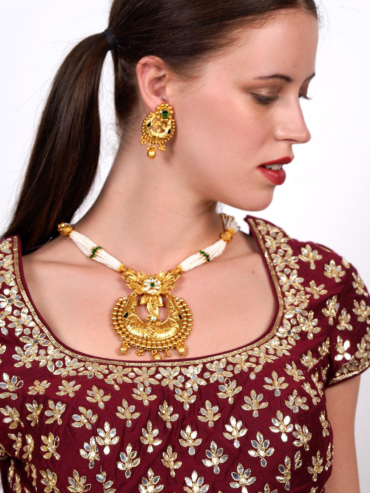 Beautiful dense faux pearl necklace with earrings - Rajwada