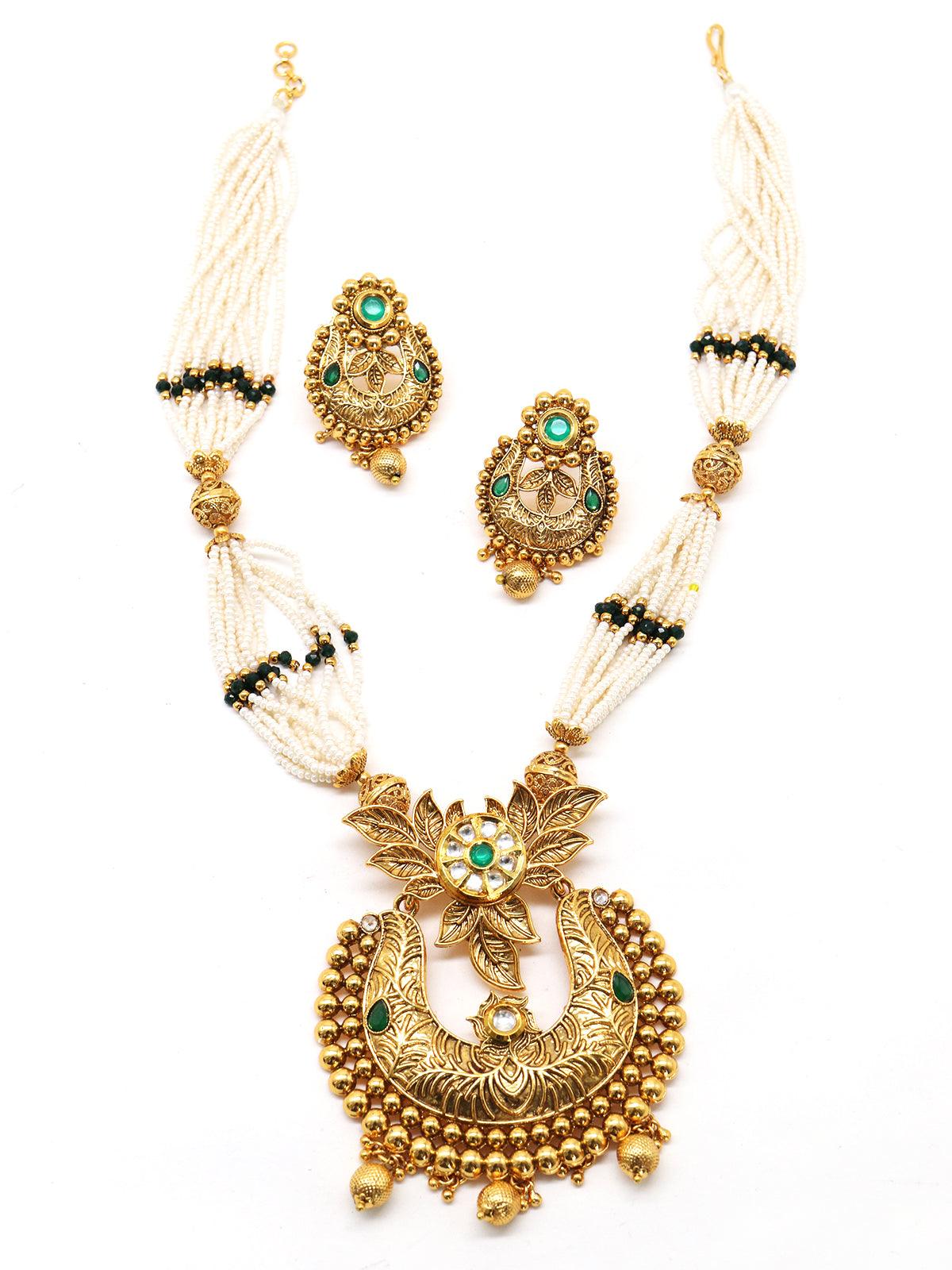 Beautiful dense faux pearl necklace with earrings - Rajwada