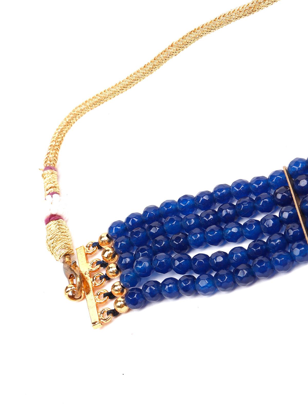 Beautiful electric blue beaded statement choker - Rajwada