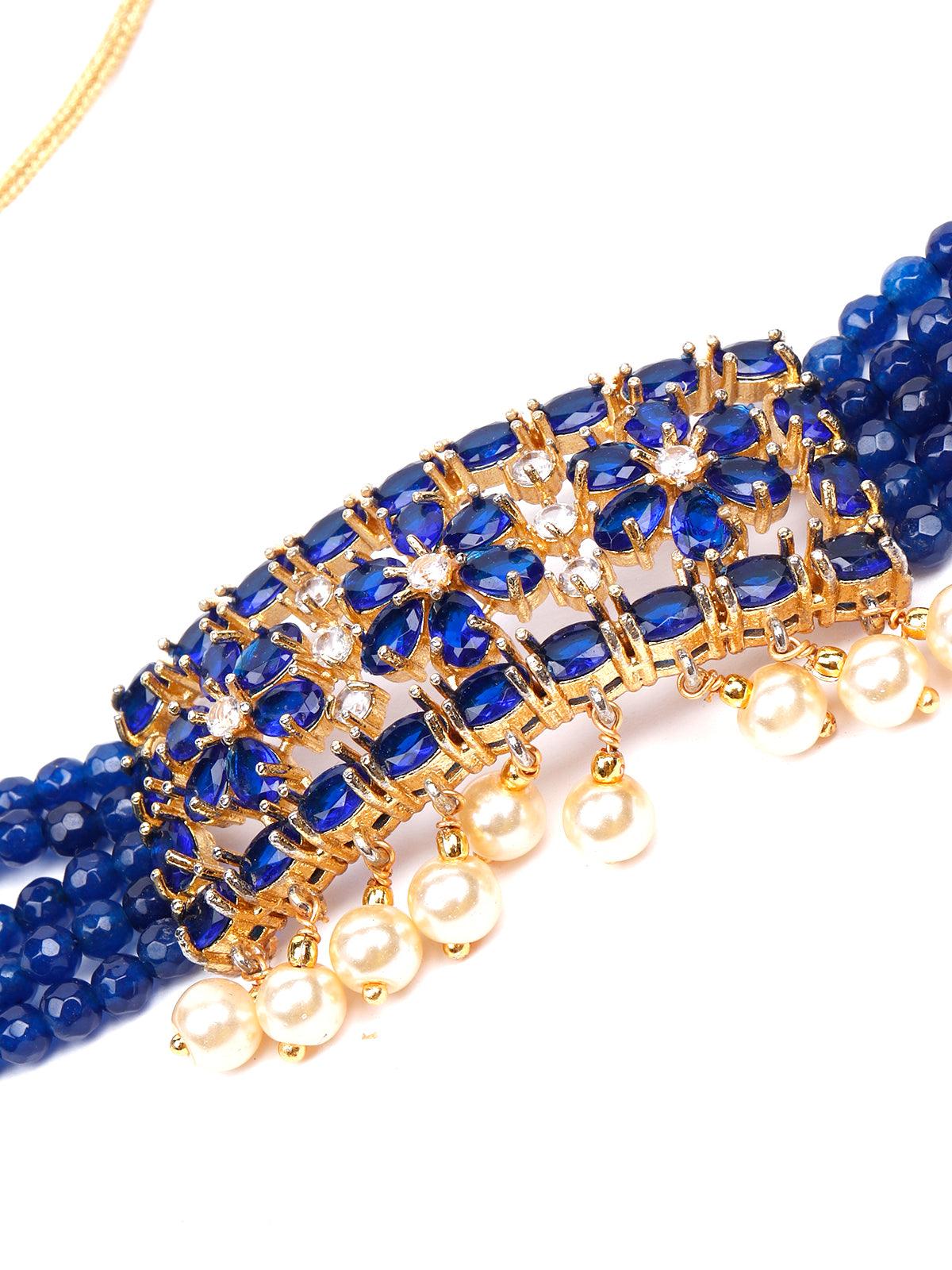 Beautiful electric blue beaded statement choker - Rajwada