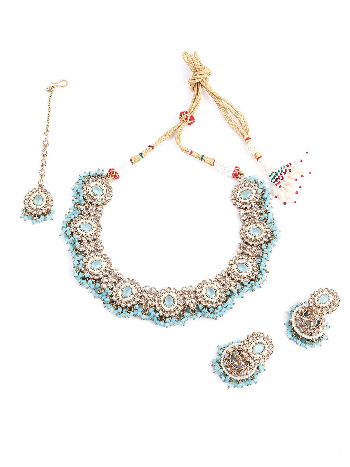 Beautiful Gold and Blue Kundan Necklace - Rajwada