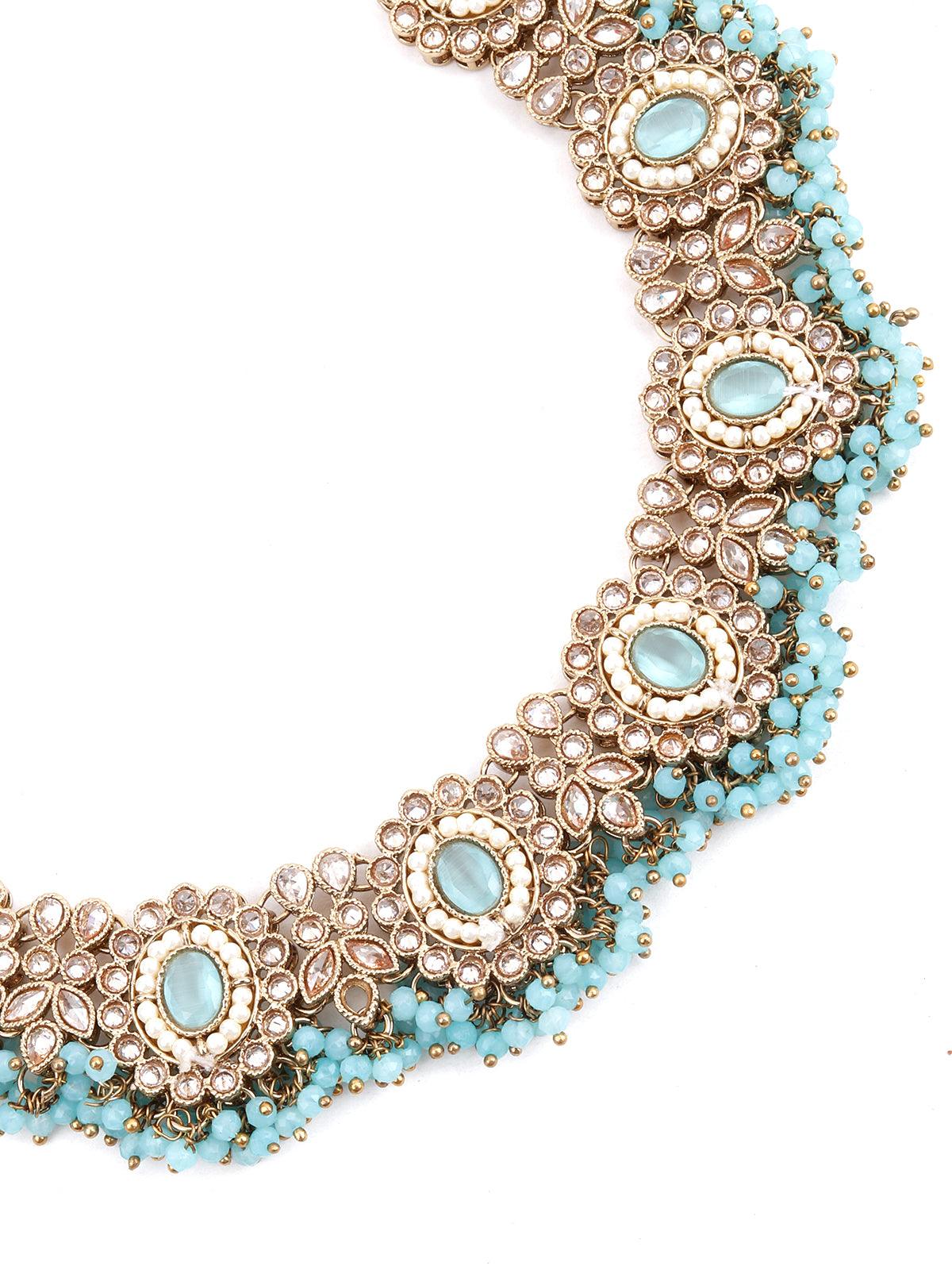 Beautiful Gold and Blue Kundan Necklace - Rajwada