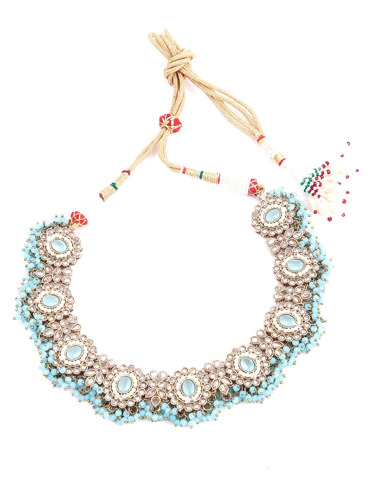 Beautiful Gold and Blue Kundan Necklace - Rajwada