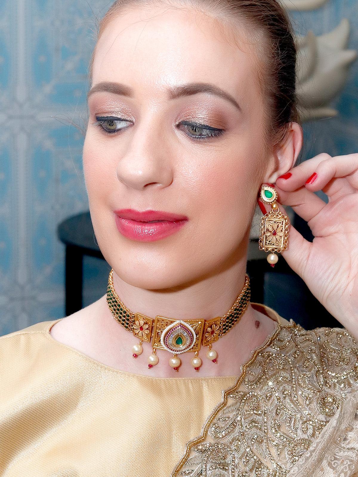 Beautiful Gold Choker Set for Women - Rajwada