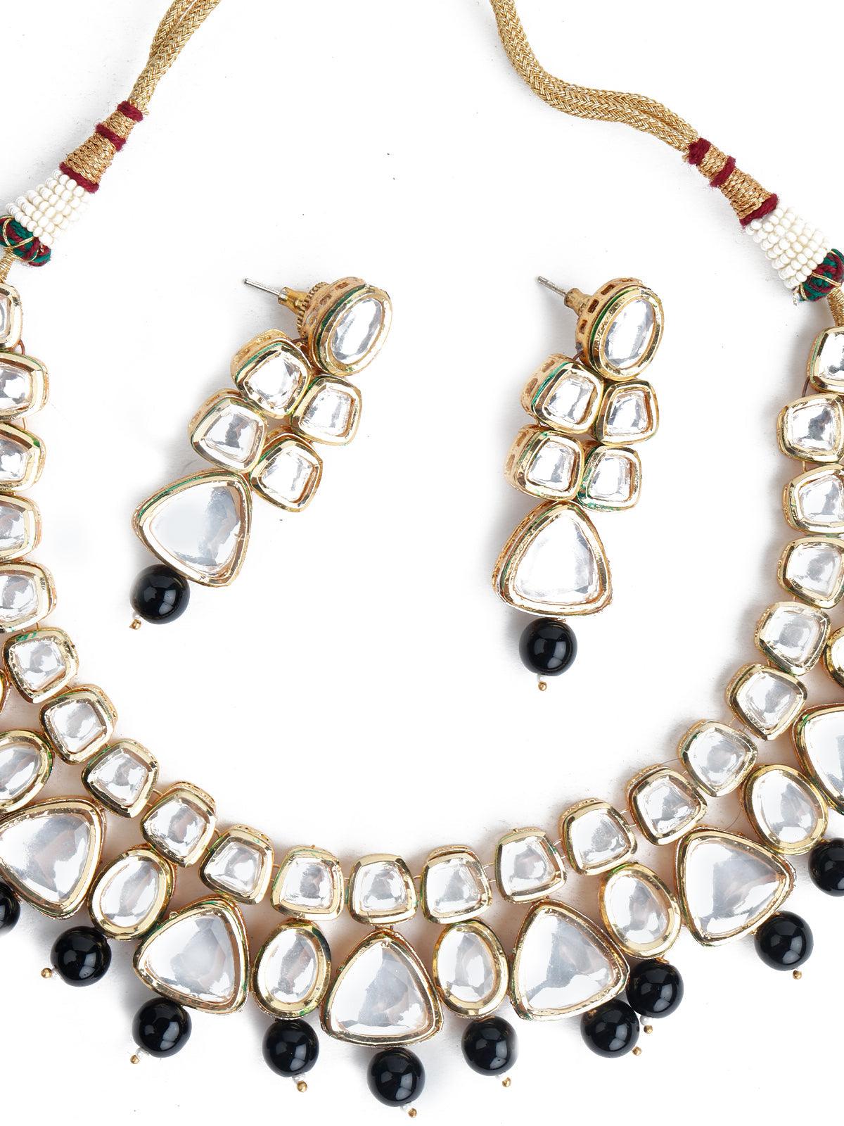 Beautiful Kundan and Black Mani Necklace Set! - Rajwada