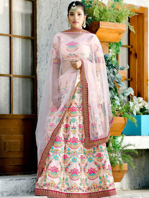 Beautiful Peach Silk Lehenga Choli Set - Rajwada