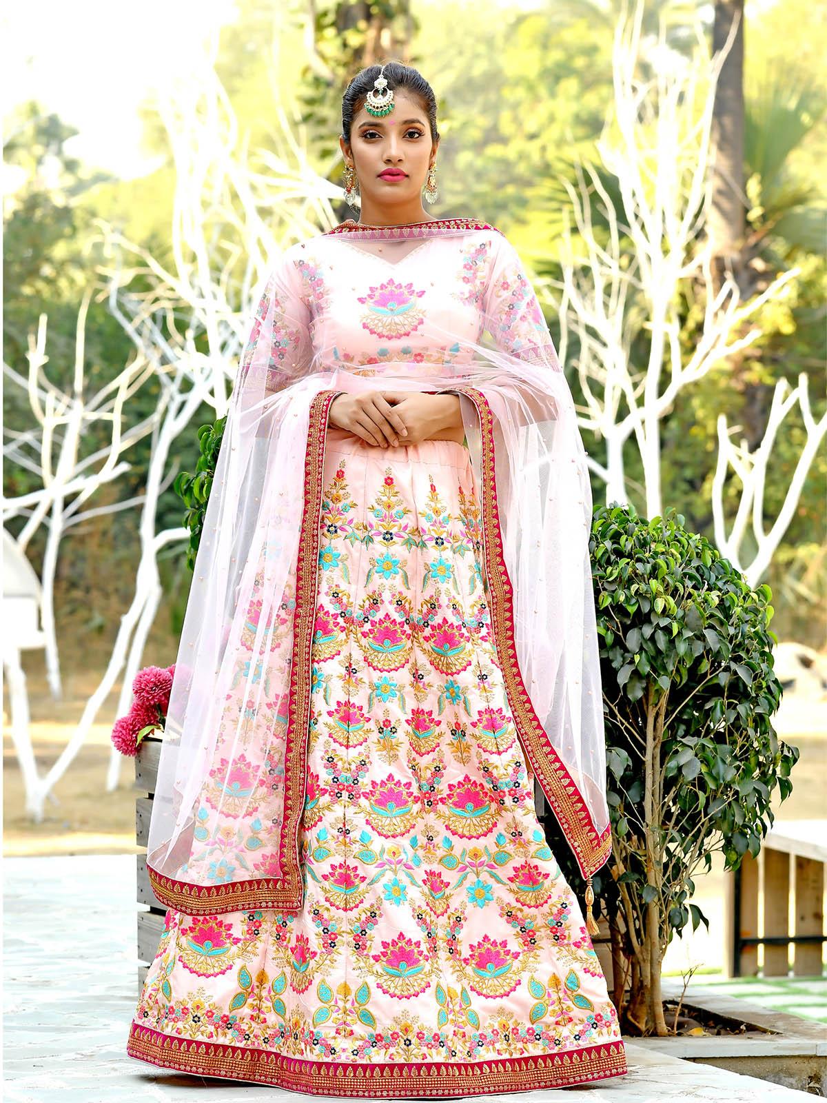 Beautiful Peach Silk Lehenga Choli Set - Rajwada