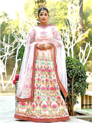 Beautiful Peach Silk Lehenga Choli Set - Rajwada