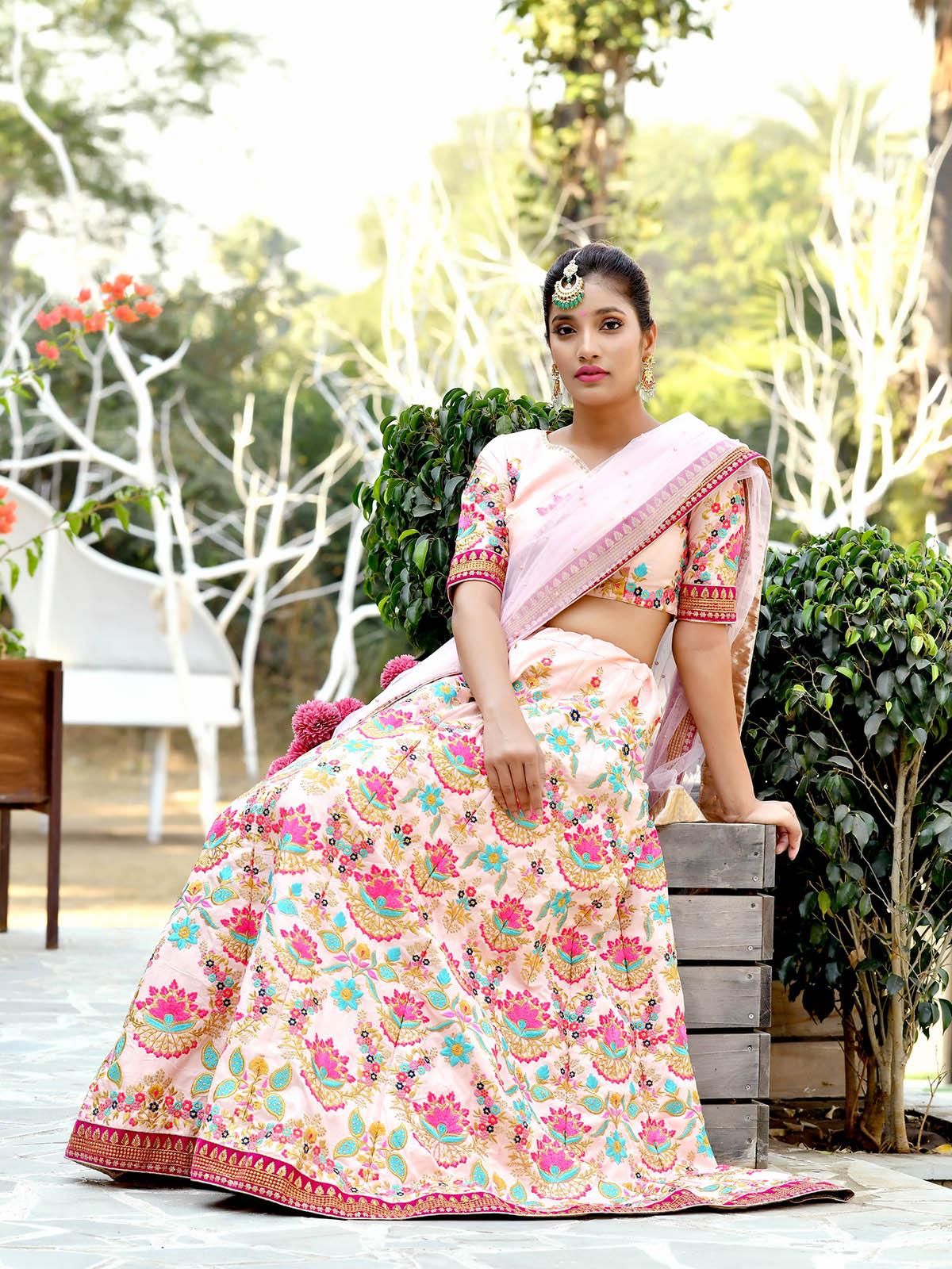 Beautiful Peach Silk Lehenga Choli Set - Rajwada