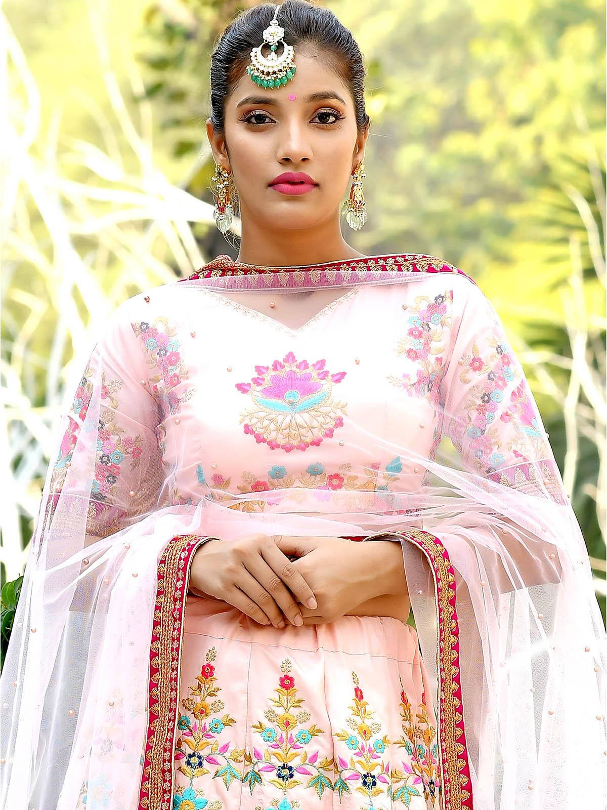 Beautiful Peach Silk Lehenga Choli Set - Rajwada