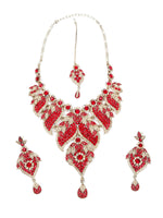 Beautiful Red And Golden Stone Necklace Set - Rajwada