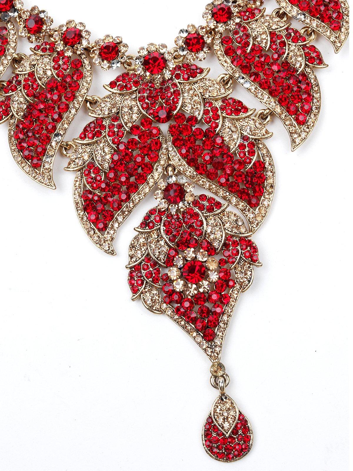 Beautiful Red And Golden Stone Necklace Set - Rajwada
