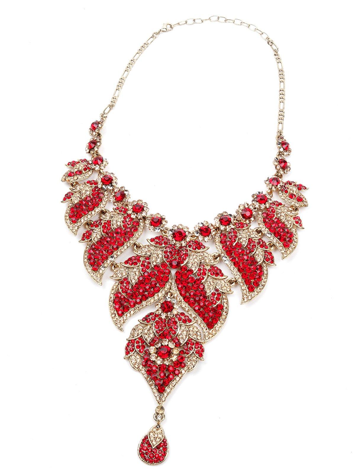 Beautiful Red And Golden Stone Necklace Set - Rajwada