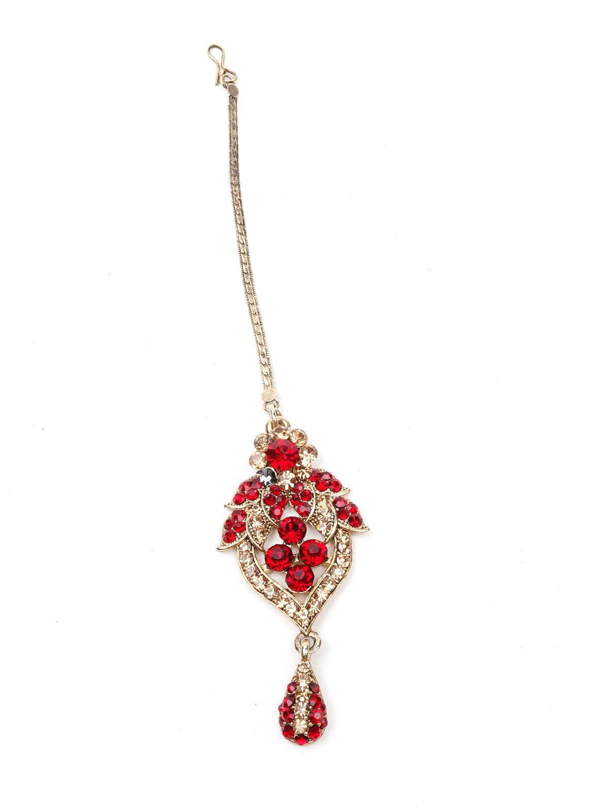 Beautiful Red And Golden Stone Necklace Set - Rajwada