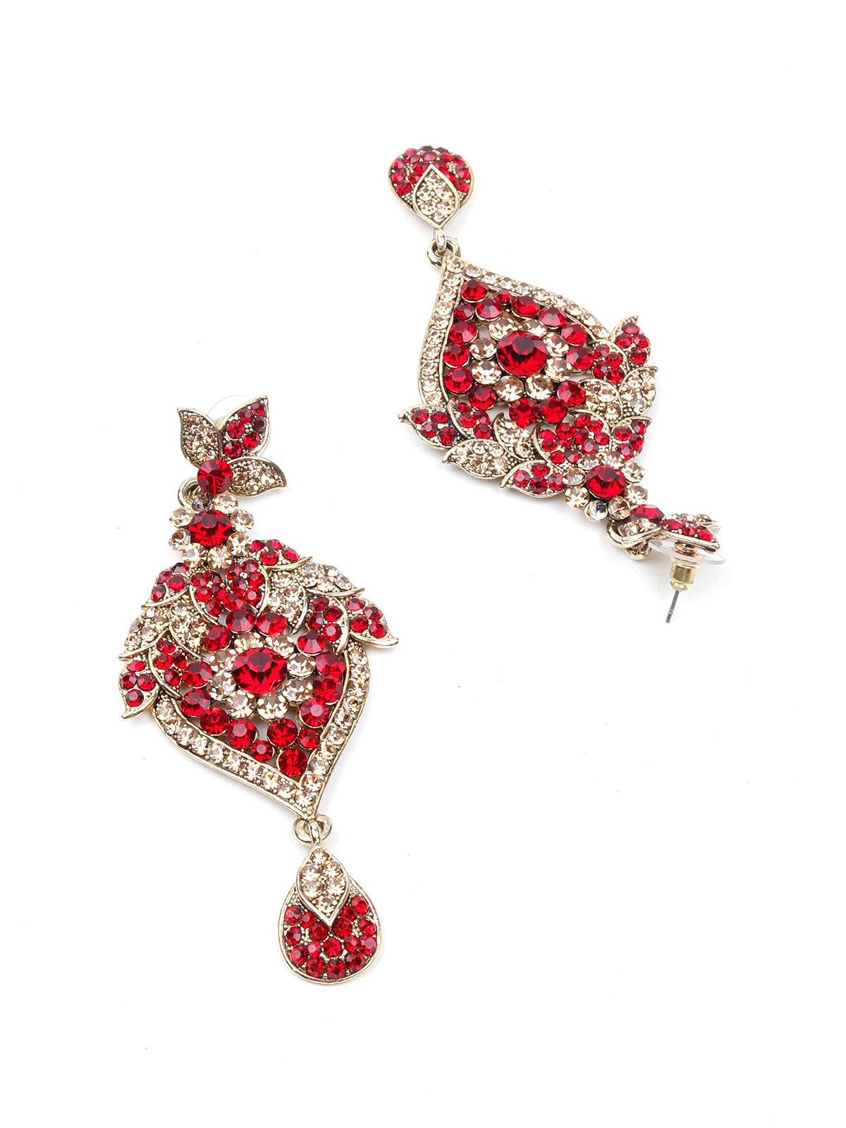 Beautiful Red And Golden Stone Necklace Set - Rajwada