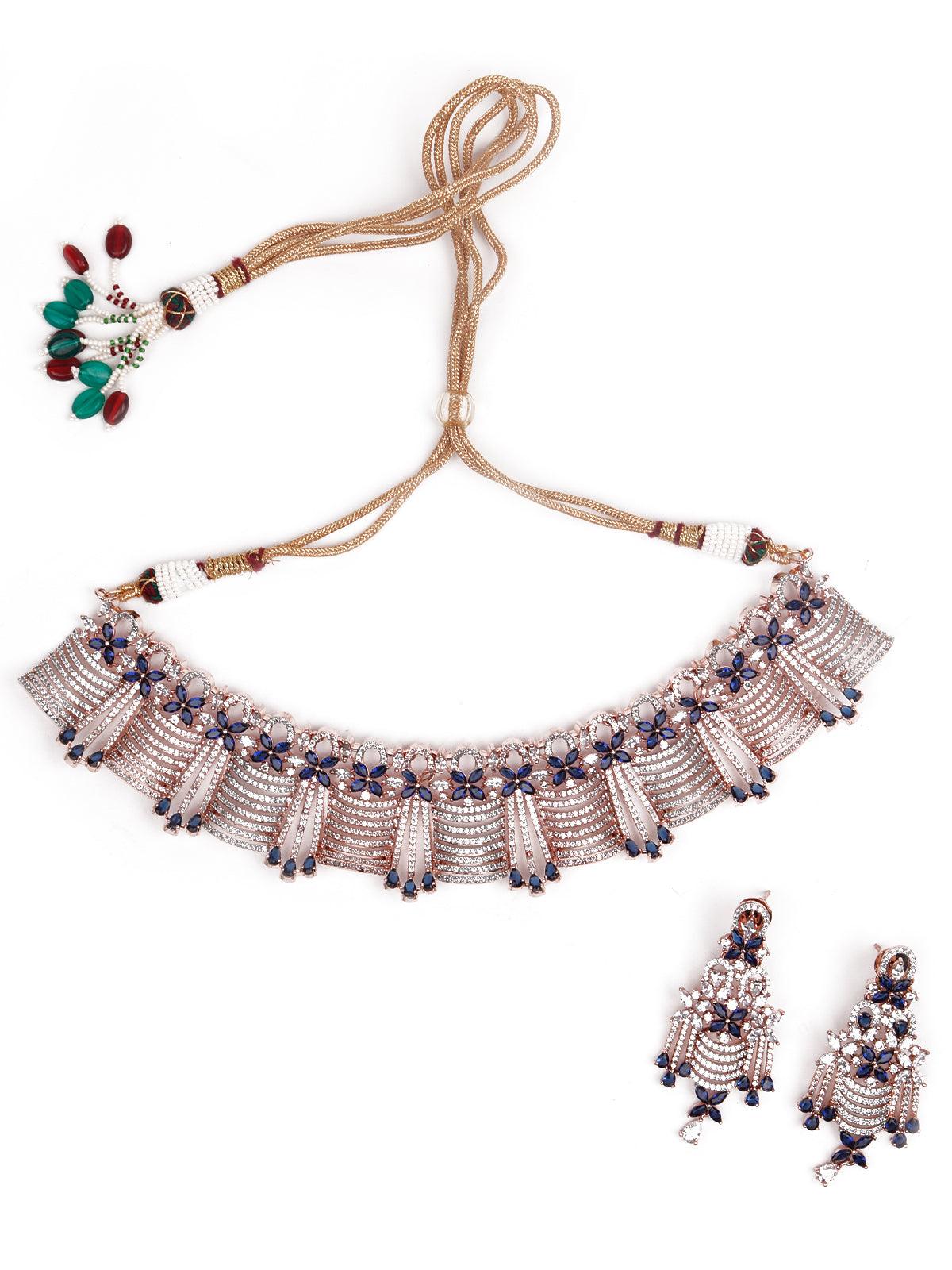 Beautiful rose gold sapphire jewellery set - Rajwada