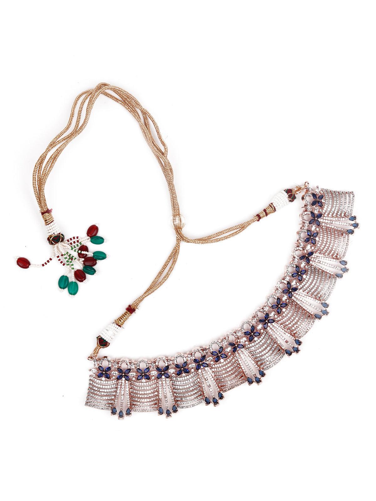 Beautiful rose gold sapphire jewellery set - Rajwada