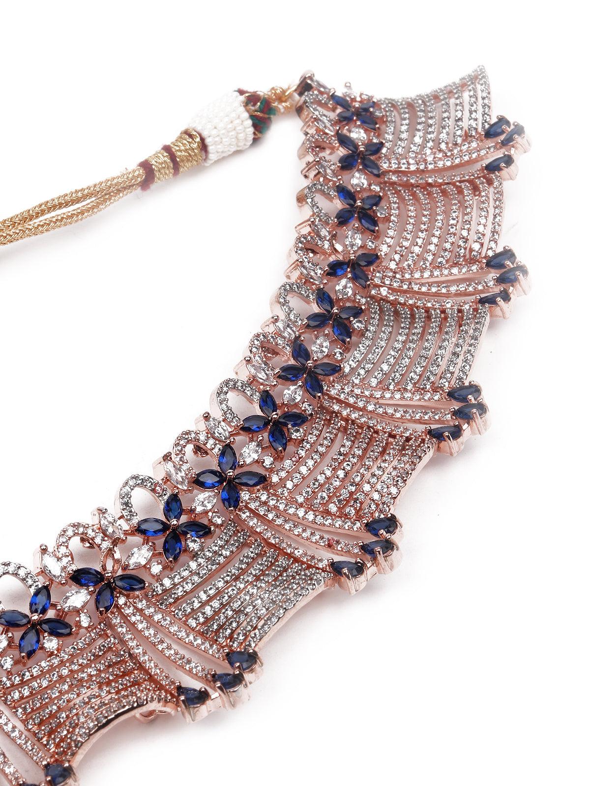 Beautiful rose gold sapphire jewellery set - Rajwada