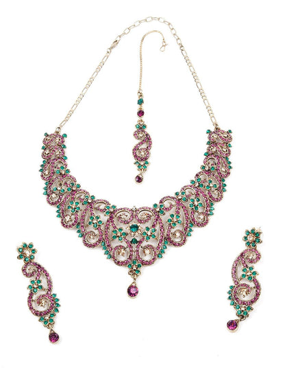Beautifully Made Purple And Green Stone Set - Rajwada