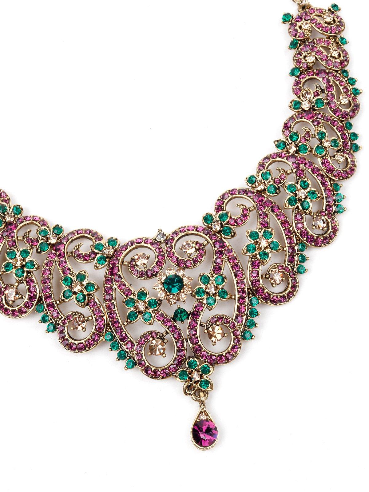 Beautifully Made Purple And Green Stone Set - Rajwada