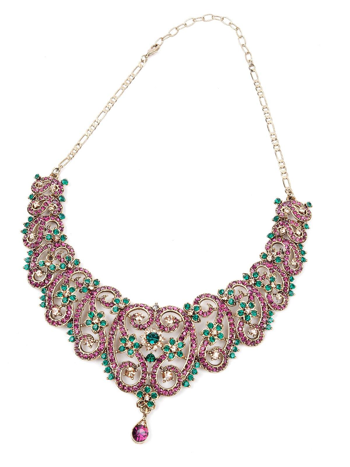 Beautifully Made Purple And Green Stone Set - Rajwada