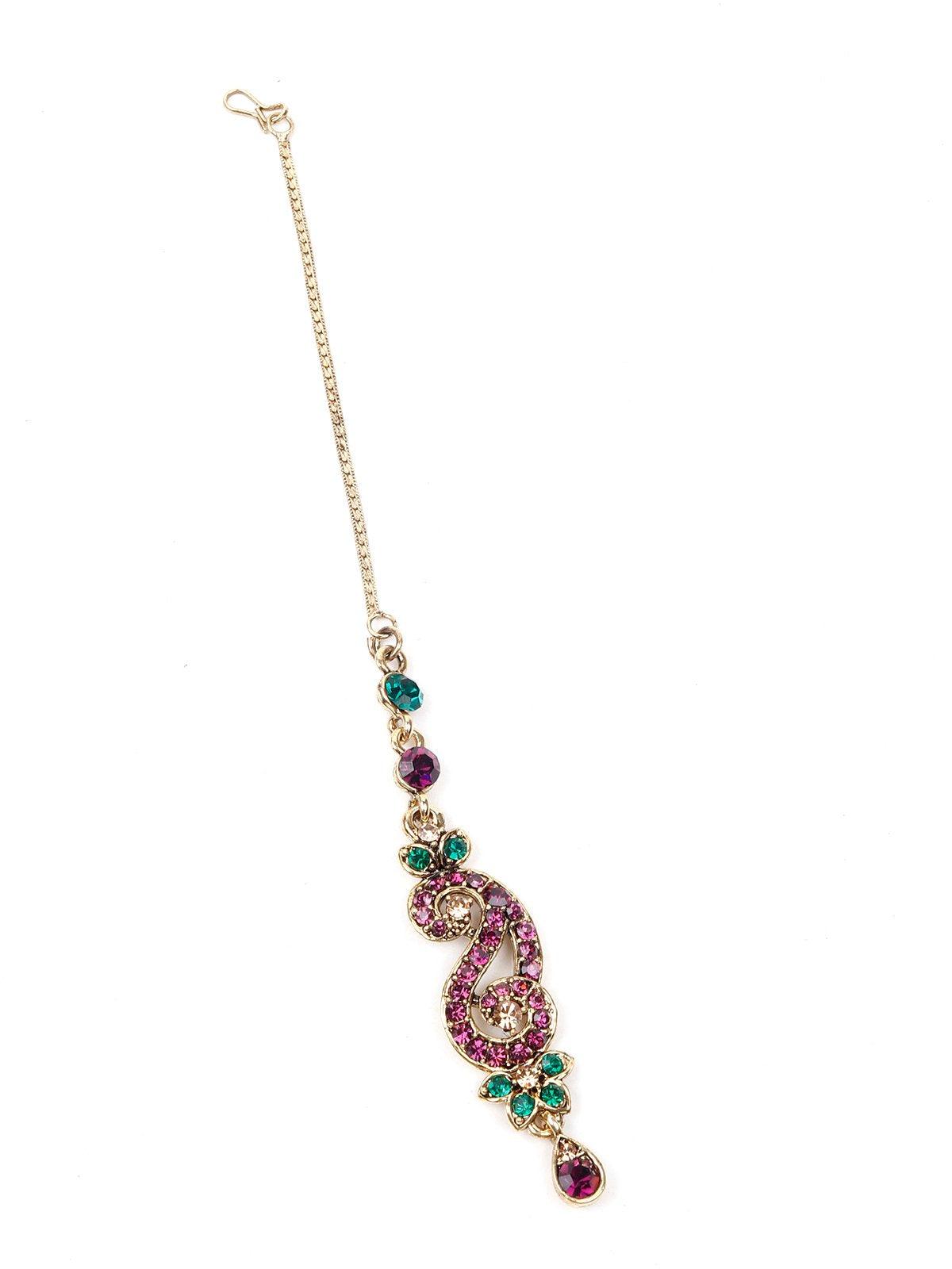 Beautifully Made Purple And Green Stone Set - Rajwada