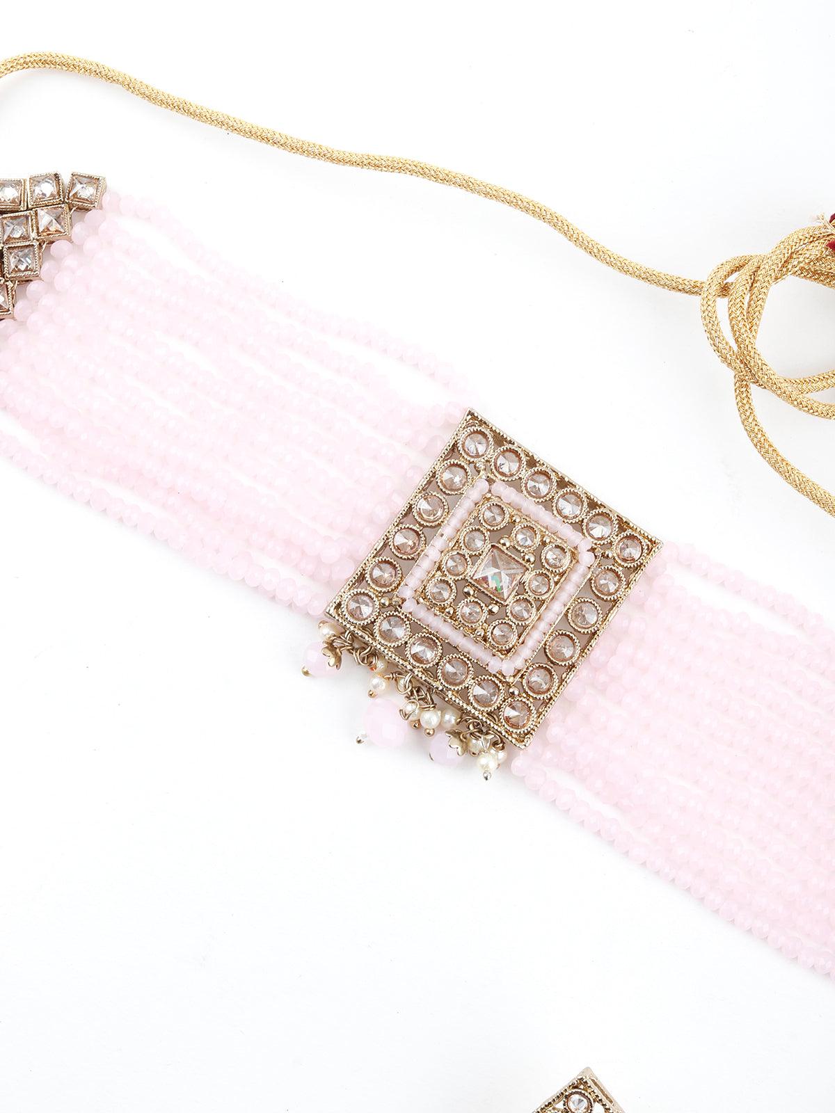 Bedazzling Baby Pink Choker Necklace Set - Rajwada