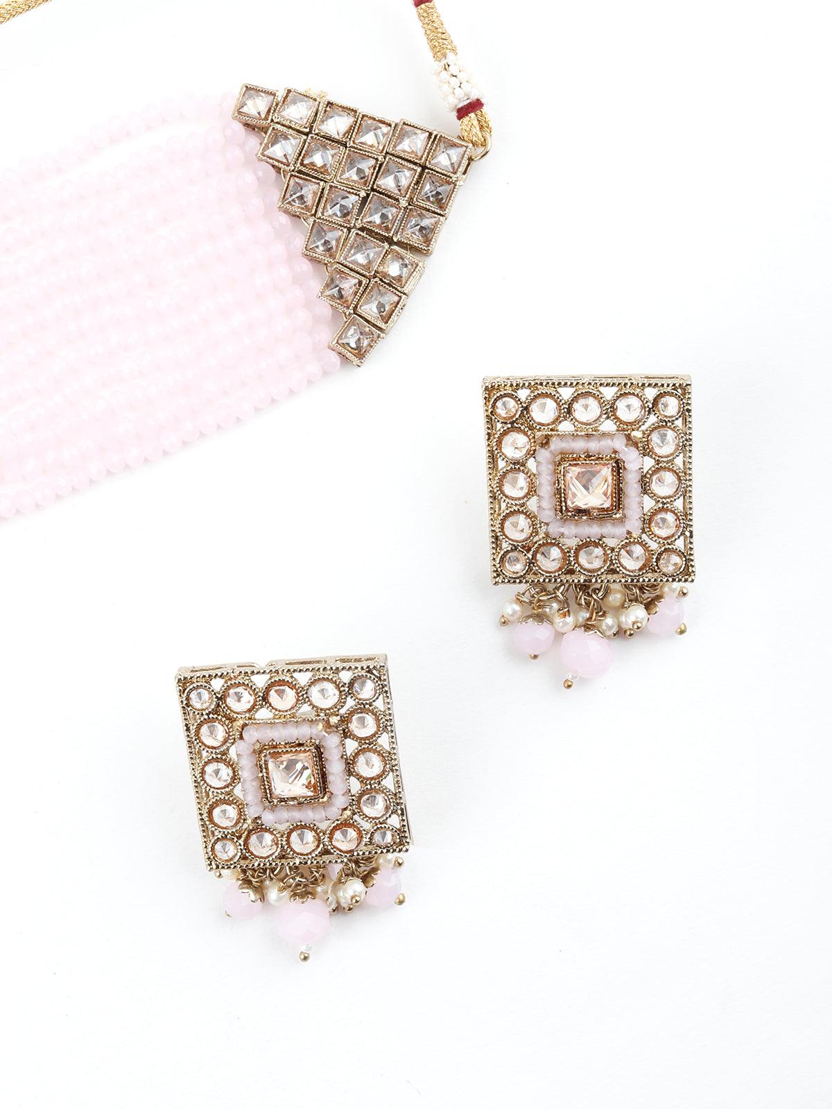 Bedazzling Baby Pink Choker Necklace Set - Rajwada